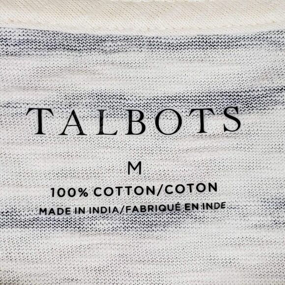 Talbots Tee Shirt Navy Blue Short Sleeve Size Medium Cotton Striped London - Picture 6 of 8
